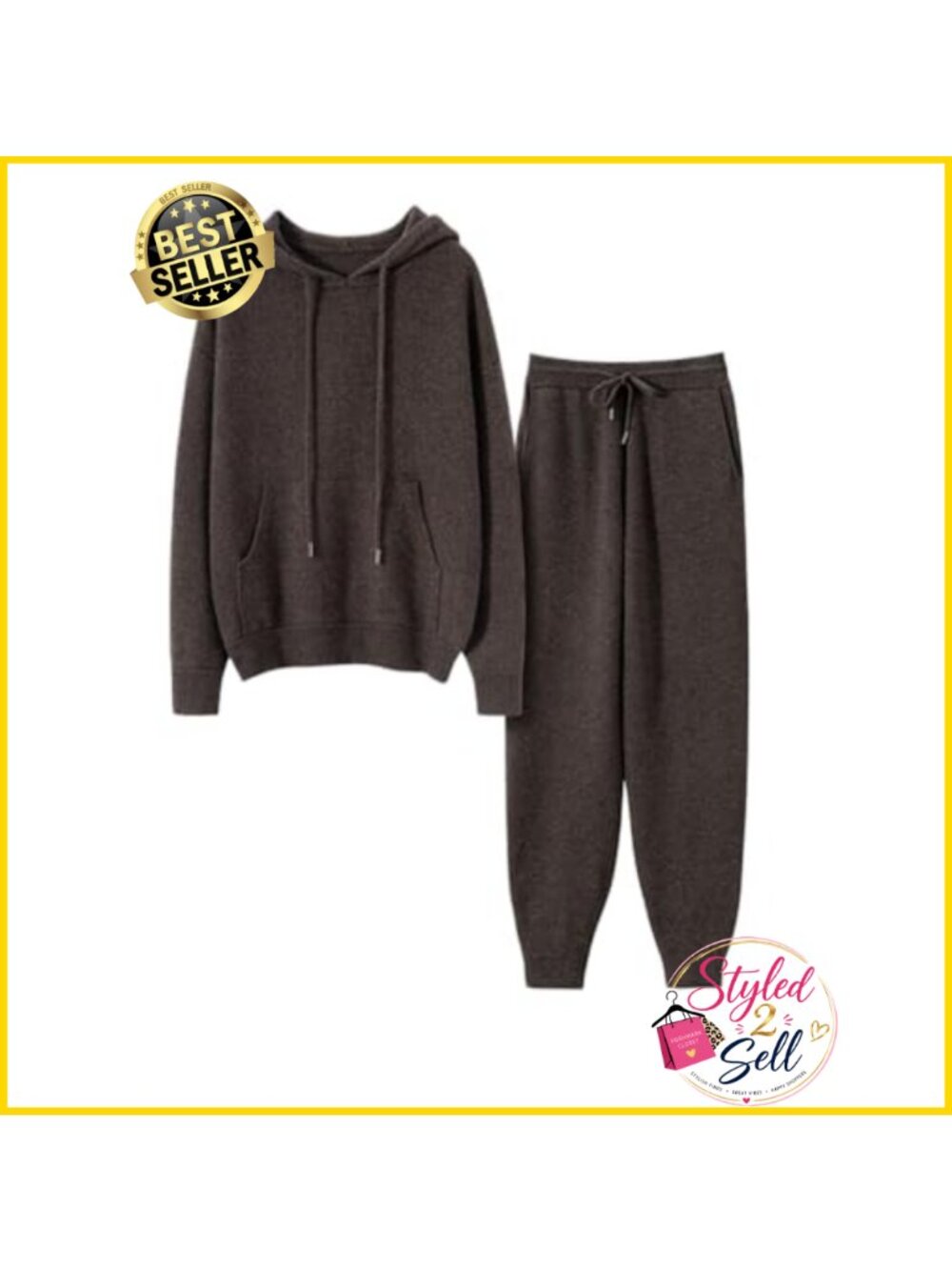 Cashmere Australian Wool Blend Knit Hoodie Sweater and Pants Set